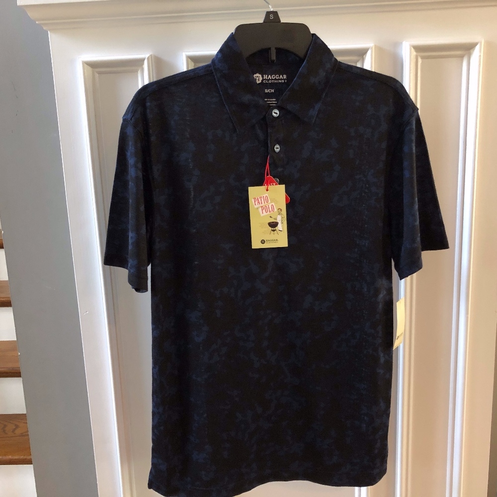 Haggar Patio Polo Blue Black Stretch S/S NWT